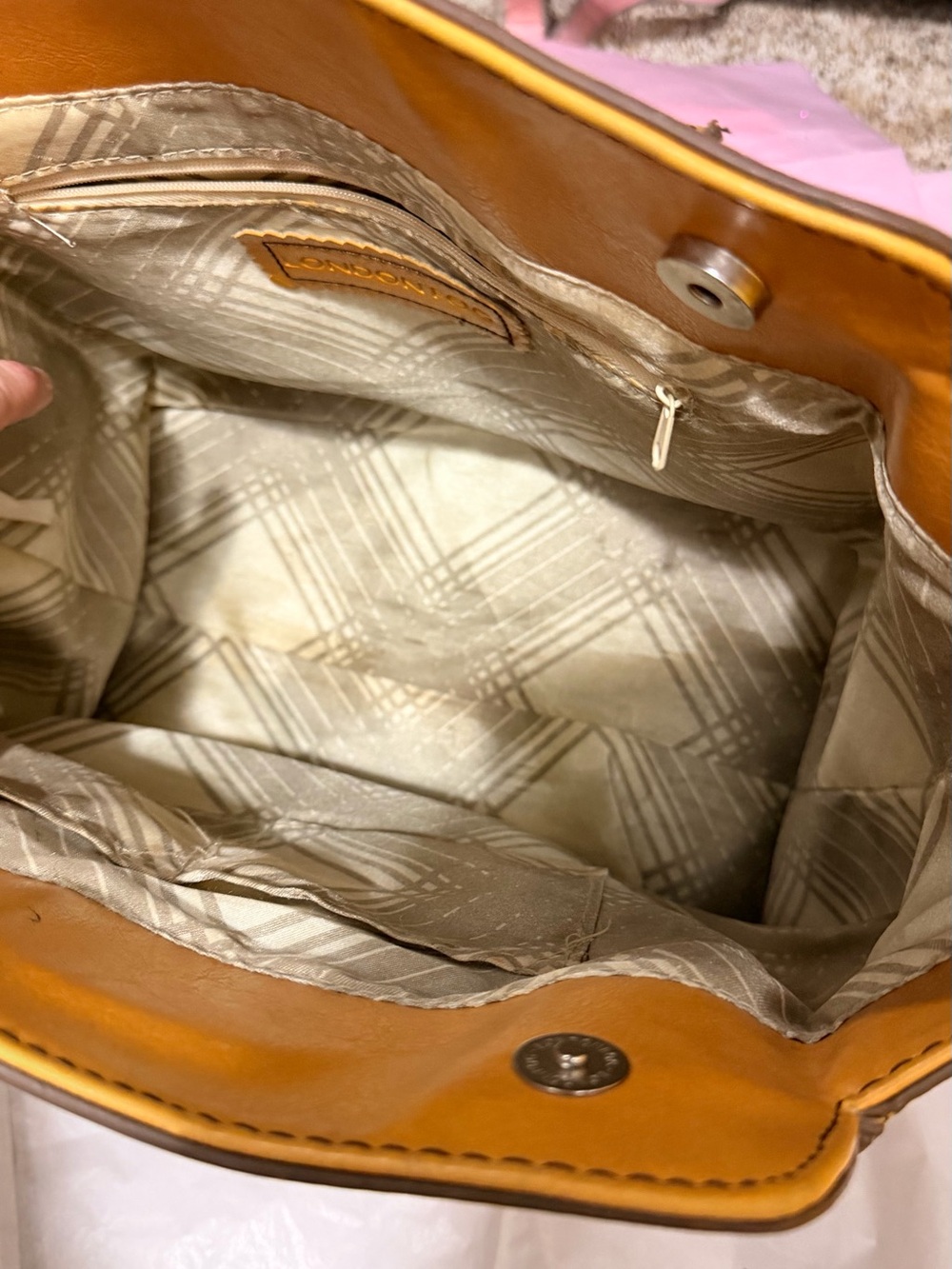 London Fog Large Mustard Yellow Structured Shoulder Tote - Picture 7 of 9